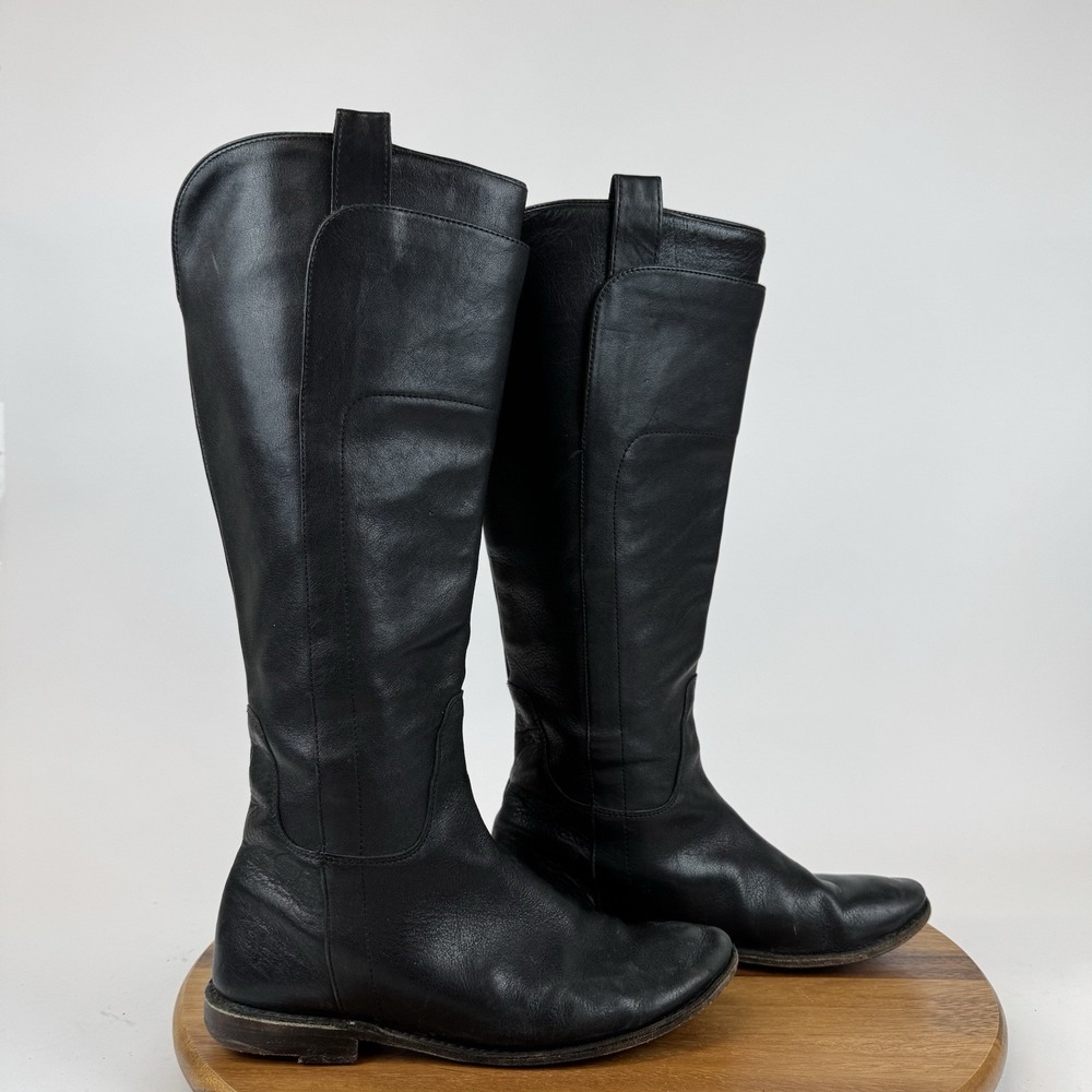 Womens Frye Paige Black Leather Tall Knee High Pull On Riding Boots Size 7.5 B